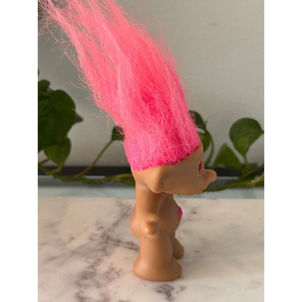 Vintage Ace Novelty Pink Hair Troll Doll Pink Star Gem Belly Jewel 3 Inch 90s